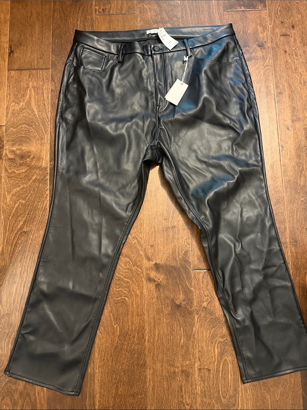 Good American Black Faux Leather Straight-Leg Pants